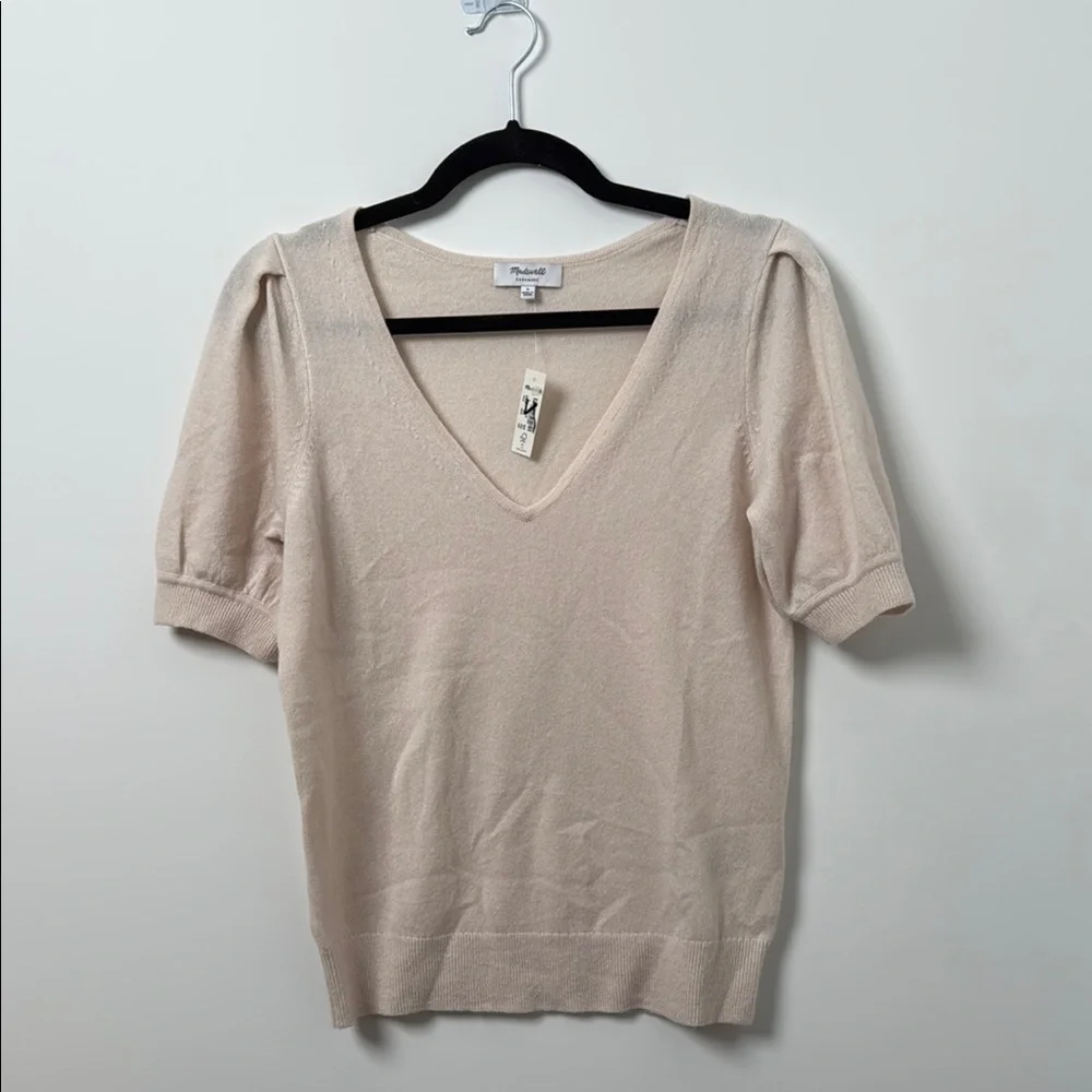 Madewell Cashmere V-Neck Puff-Sleeve Sweater Tee - Picture 2 of 4
